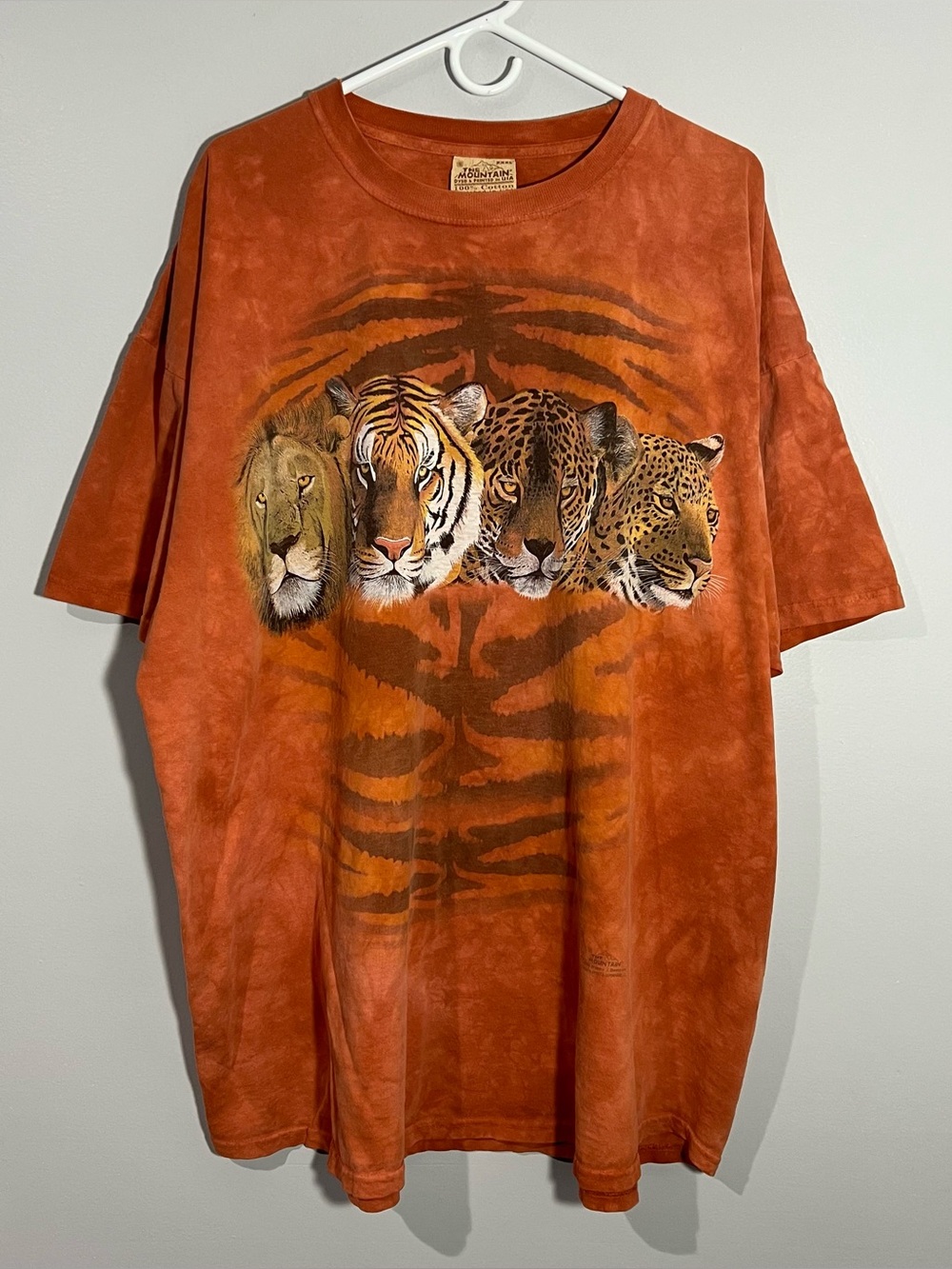 Vintage The Mountain 2003 Tiger Lion Cat Orange Short Sleeve T-Shirt Mens 3XL